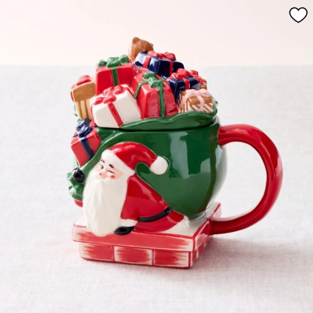 West Elm figural covered mug Santa with a sack
